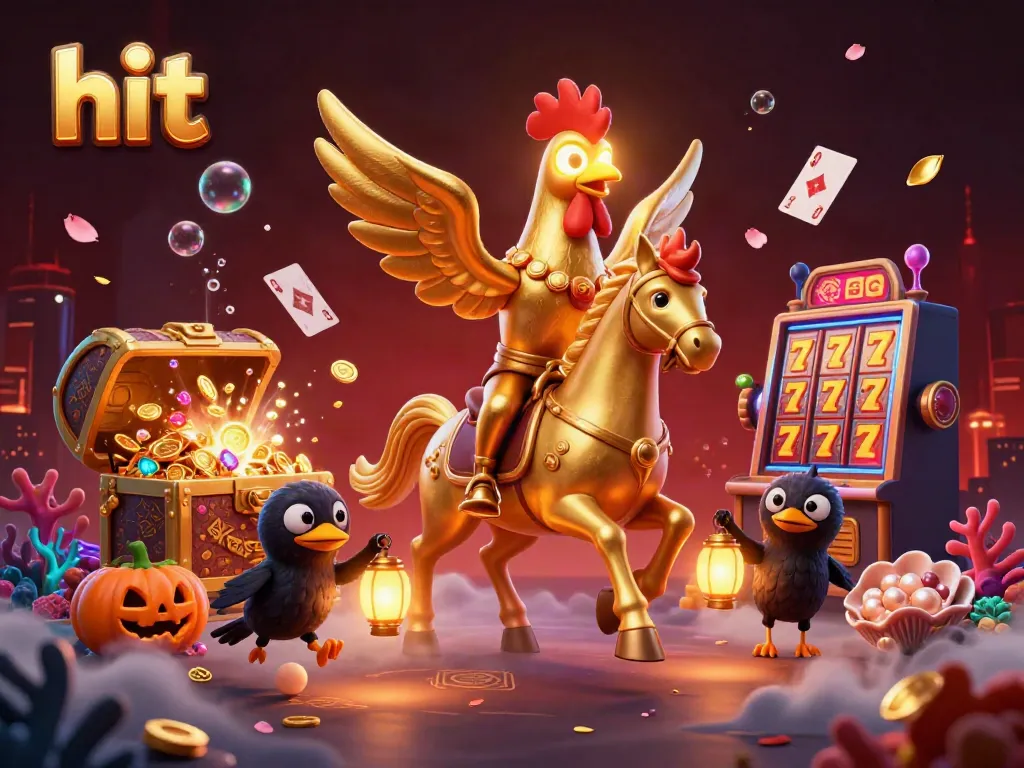 Hit roulette game illustration showcasing a golden rooster in a vibrant casino setting.