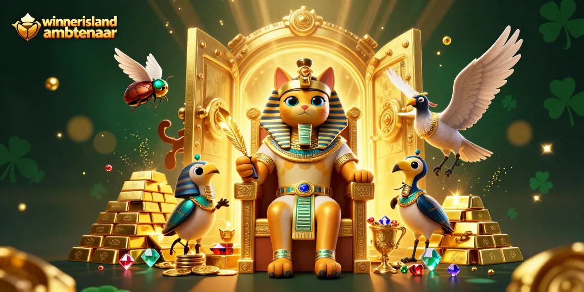 Experience thrilling wins with the winnerisland ambtenaar in a captivating casino scene, featuring vibrant gold and treasures.