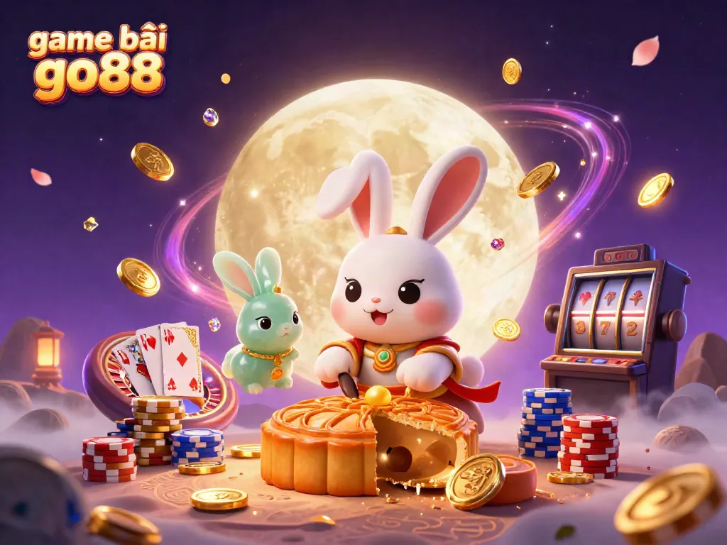Win big with game bài go88 at this lively casino scene featuring moon rabbits and poker elements.