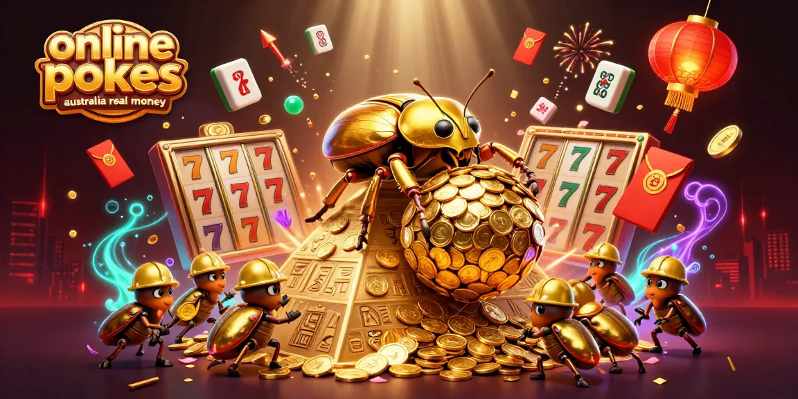 Spin the reels with online pokies Australia real money under a dazzling scene filled with vibrant casino elements.